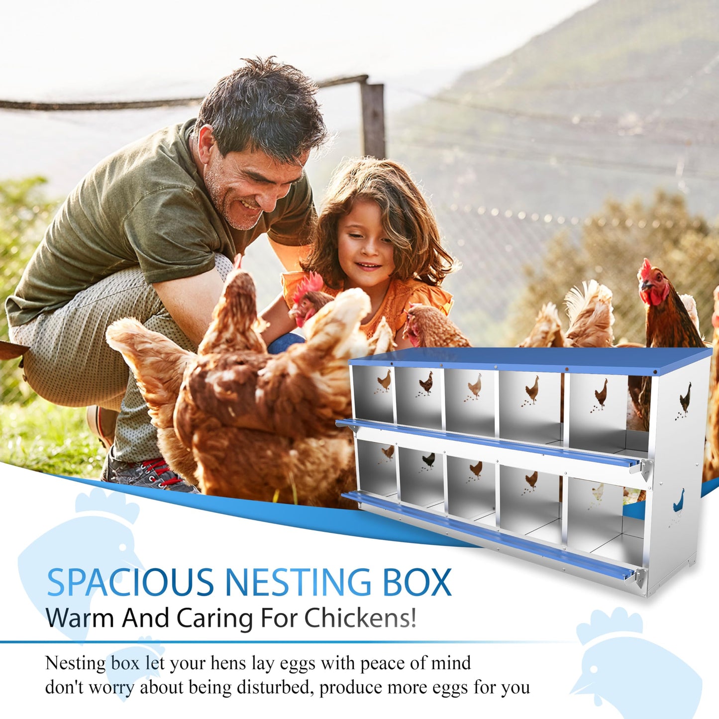 Chicken Nesting Box 8 Compartments Laying Boxes for Chicken Hens Ducks Poultry Protect Eggs Chicken Coop Easy Egg Collection Wall Mount Metal Nest Box for Chicken Coop