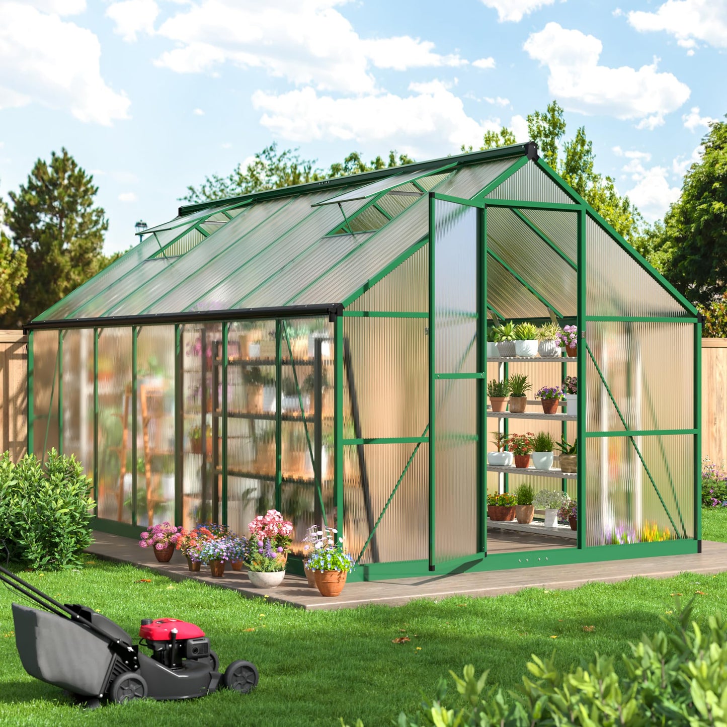 6x7.5 FT Greenhouse for Outdoors, Polycarbonate Greenhouse with Quick Setup Structure and Roof Vent, Aluminum Large Walk-in Greenhouse for Outside Garden Backyard, Black