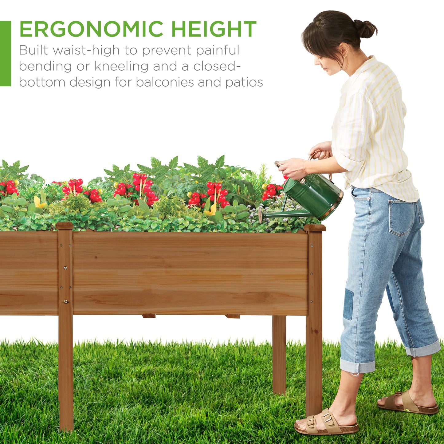 Best Choice Products 48x24x30in Raised Garden Bed, Elevated Wood Planter Box Stand for Backyard, Patio, Balcony w/Bed Liner, 200lb Capacity - Natural