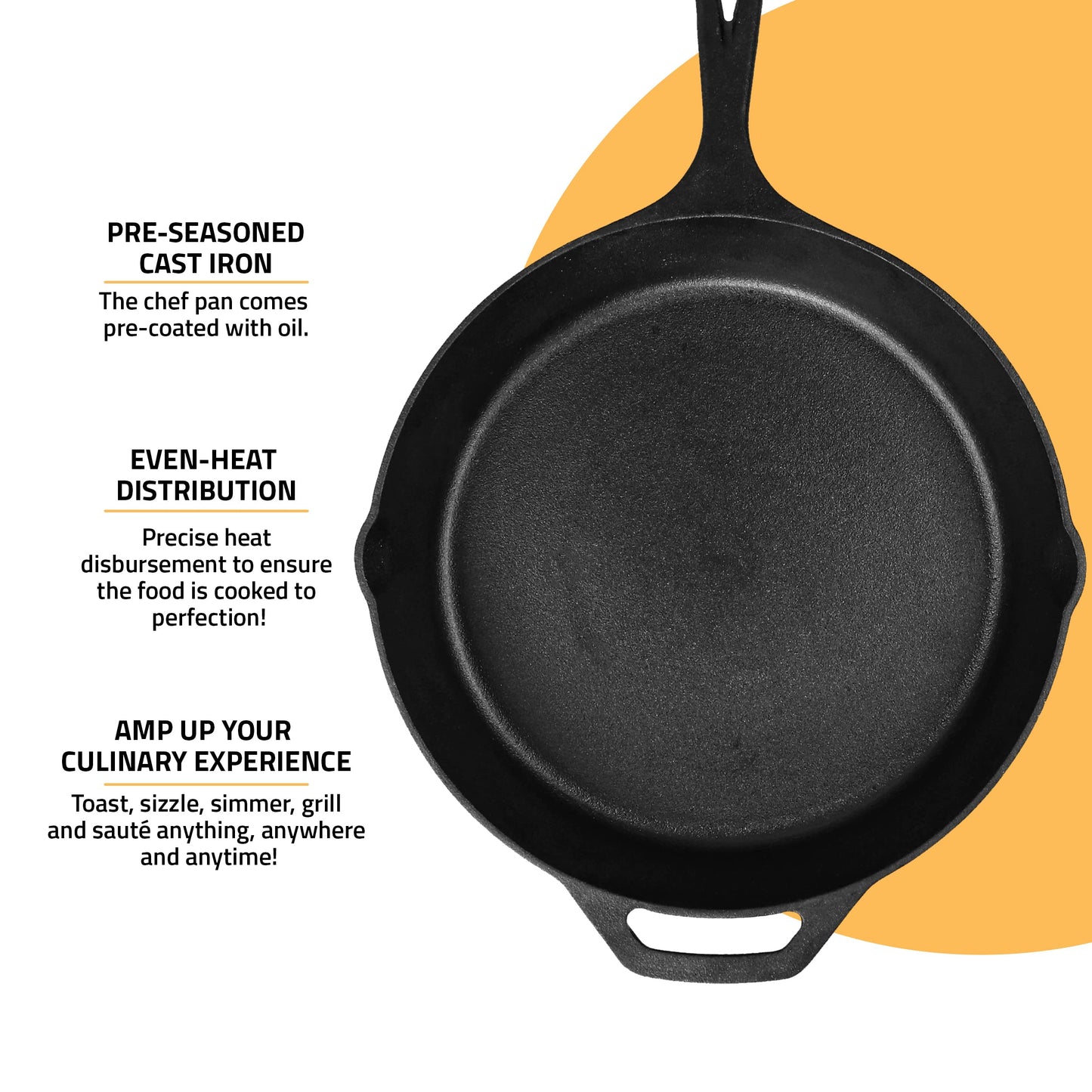 Utopia Kitchen Saute Fry Pan - Chefs Pan, Pre-Seasoned Cast Iron Skillet - Frying Pan 12 Inch - Safe Grill Cookware for Indoor & Outdoor Use - Cast Iron Pan (Black)