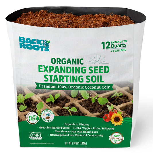 Back to the Roots Organic Seed Starting, Compressed Block expands to 12 Quarts, Made for Herbs, Veggies, Flowers