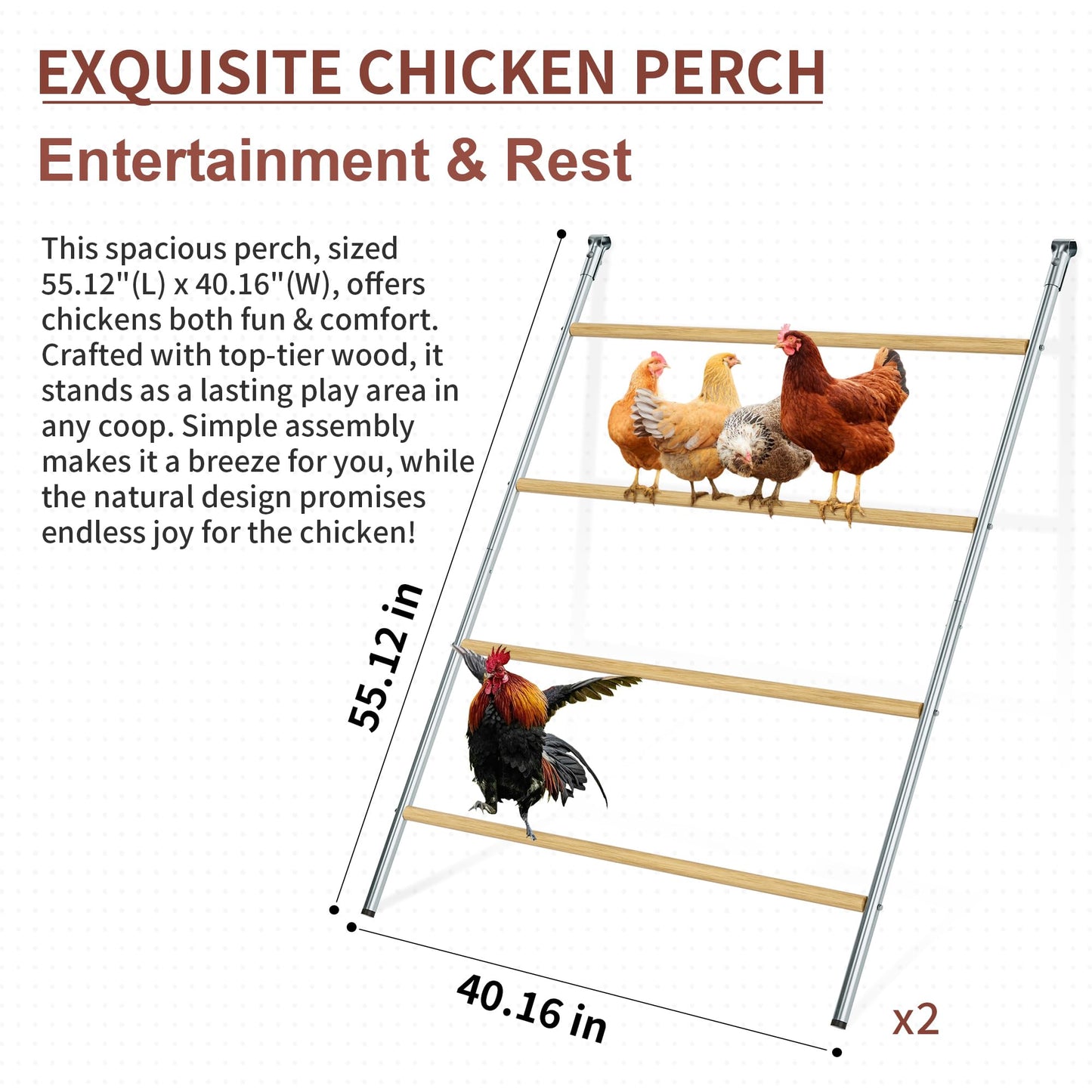 Chicken Coop Roosting Perch Essentials：Perfect for Backyard Poultry, Easy Installation &,Farm Roost Toys for Chickens (55' L x 40' W)