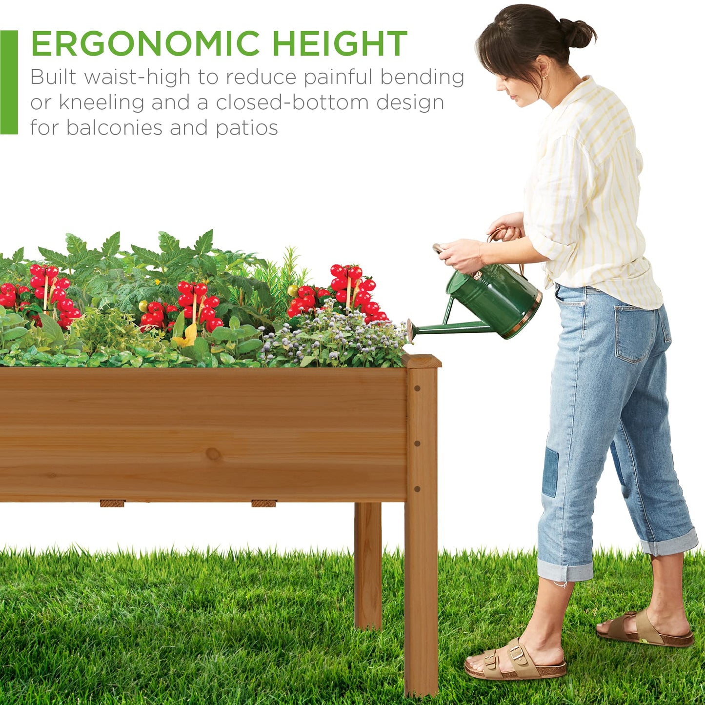 Best Choice Products 48x24x30in Raised Garden Bed, Elevated Wood Planter Box Stand for Backyard, Patio, Balcony w/Bed Liner, 200lb Capacity - Natural