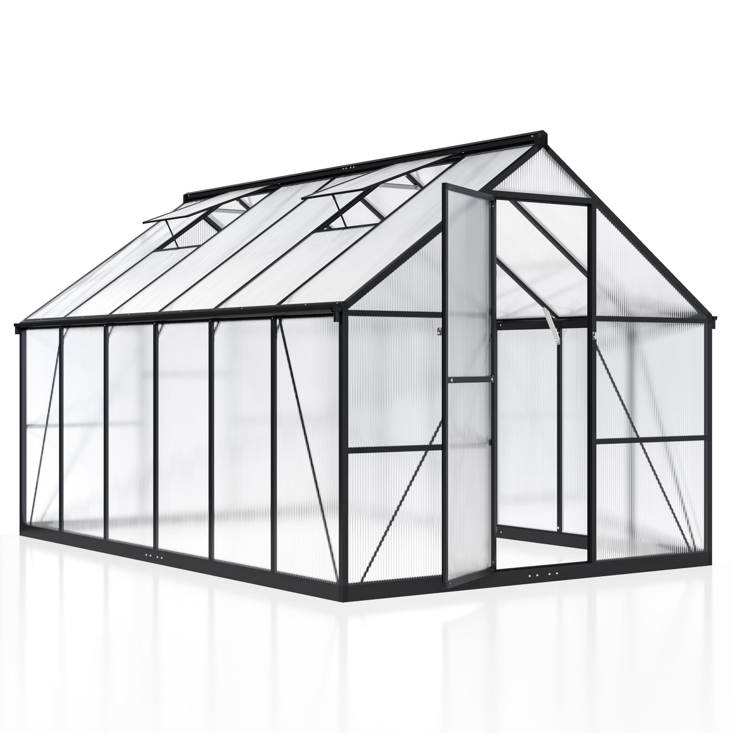 6x7.5 FT Greenhouse for Outdoors, Polycarbonate Greenhouse with Quick Setup Structure and Roof Vent, Aluminum Large Walk-in Greenhouse for Outside Garden Backyard, Black