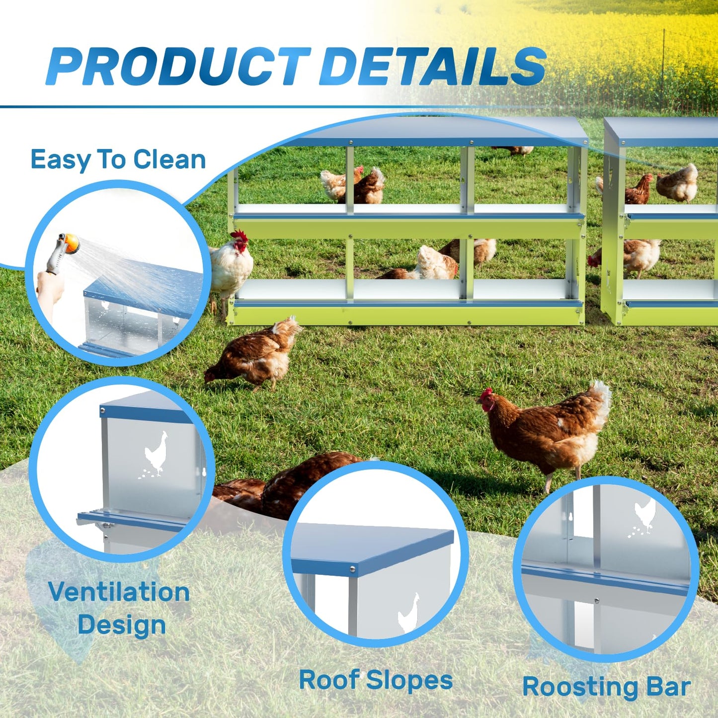 Chicken Nesting Box 8 Compartments Laying Boxes for Chicken Hens Ducks Poultry Protect Eggs Chicken Coop Easy Egg Collection Wall Mount Metal Nest Box for Chicken Coop