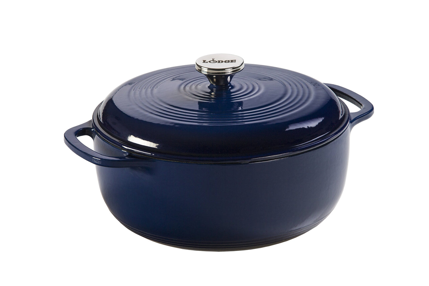 Lodge 6 Quart Enameled Cast Iron Dutch Oven with Lid – Dual Handles – Oven Safe up to 500° F or on Stovetop - Use to Marinate, Cook, Bake, Refrigerate and Serve – Blue