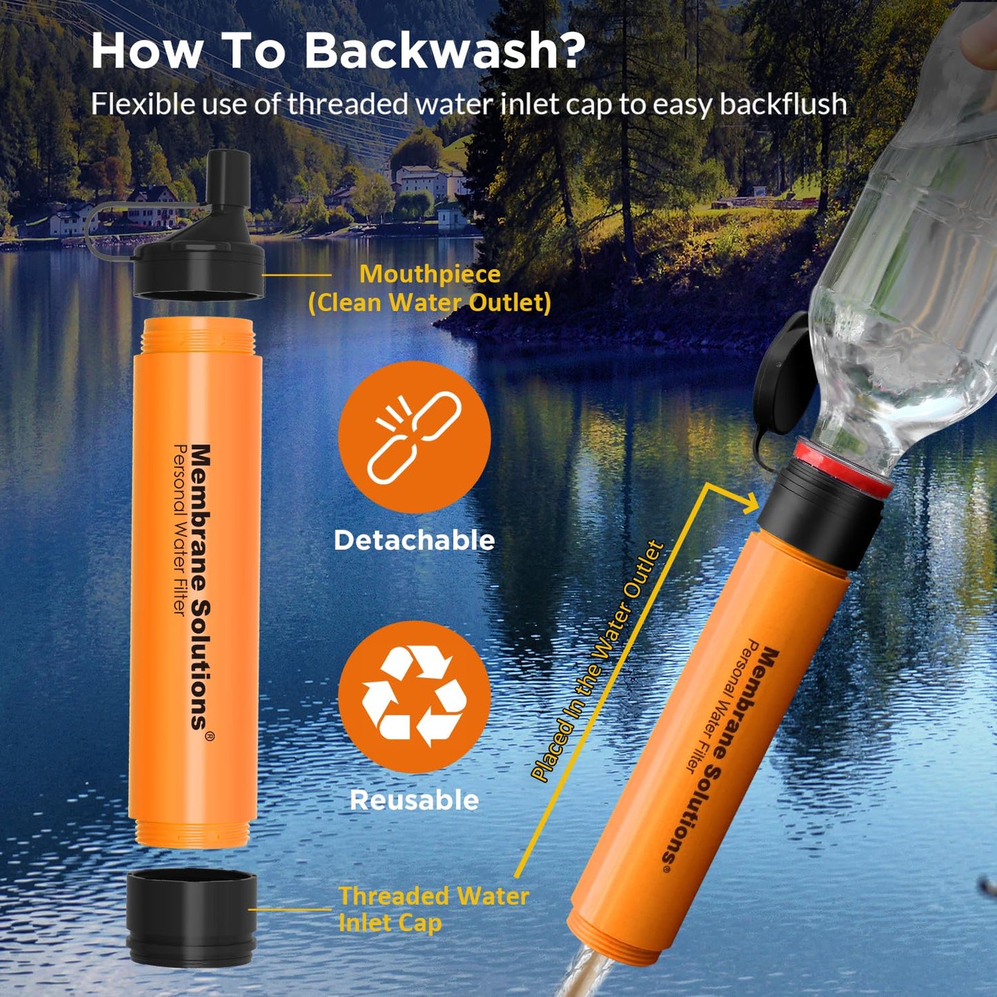 Membrane Solutions Straw Water Filter, Survival Filtration Portable Gear, Emergency Preparedness, Supply for Drinking Hiking Camping Travel Hunting Fishing Team Family Outing