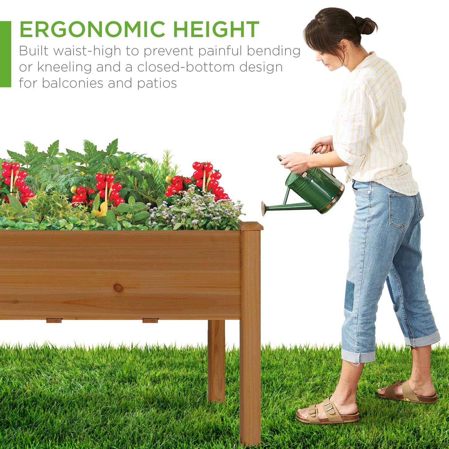 Best Choice Products 48x24x30in Raised Garden Bed, Elevated Wood Planter Box Stand for Backyard, Patio, Balcony w/Bed Liner, 200lb Capacity - Natural