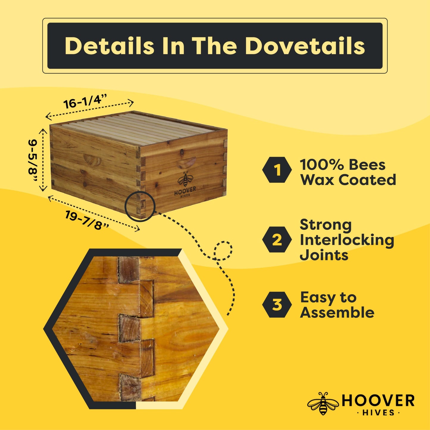 Hoover Hives: The Original Beeswax Coated Beehive Kit. Includes 2 Deep & 1 Medium Boxes with 10 Wooden Frames & Heavy Wax Coated Foundations. Easy Assembly with Predrilled Holes & Screws (Unassembled)