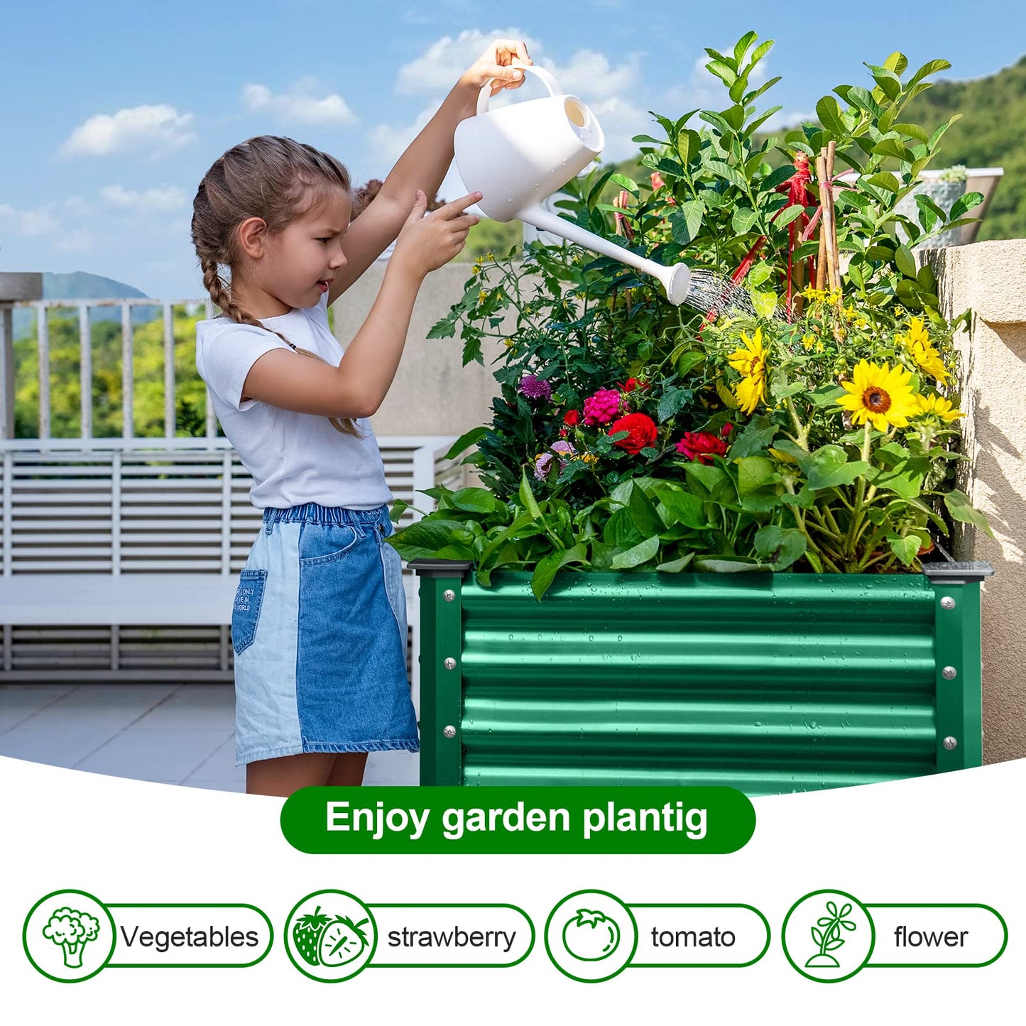 Land Guard Galvanized Raised Garden Bed with Legs, 48×24×32in Large Metal Elevated Raised Planter Box with Drainage Holes for Backyard, Patio, Balcony, 400lb Capacity