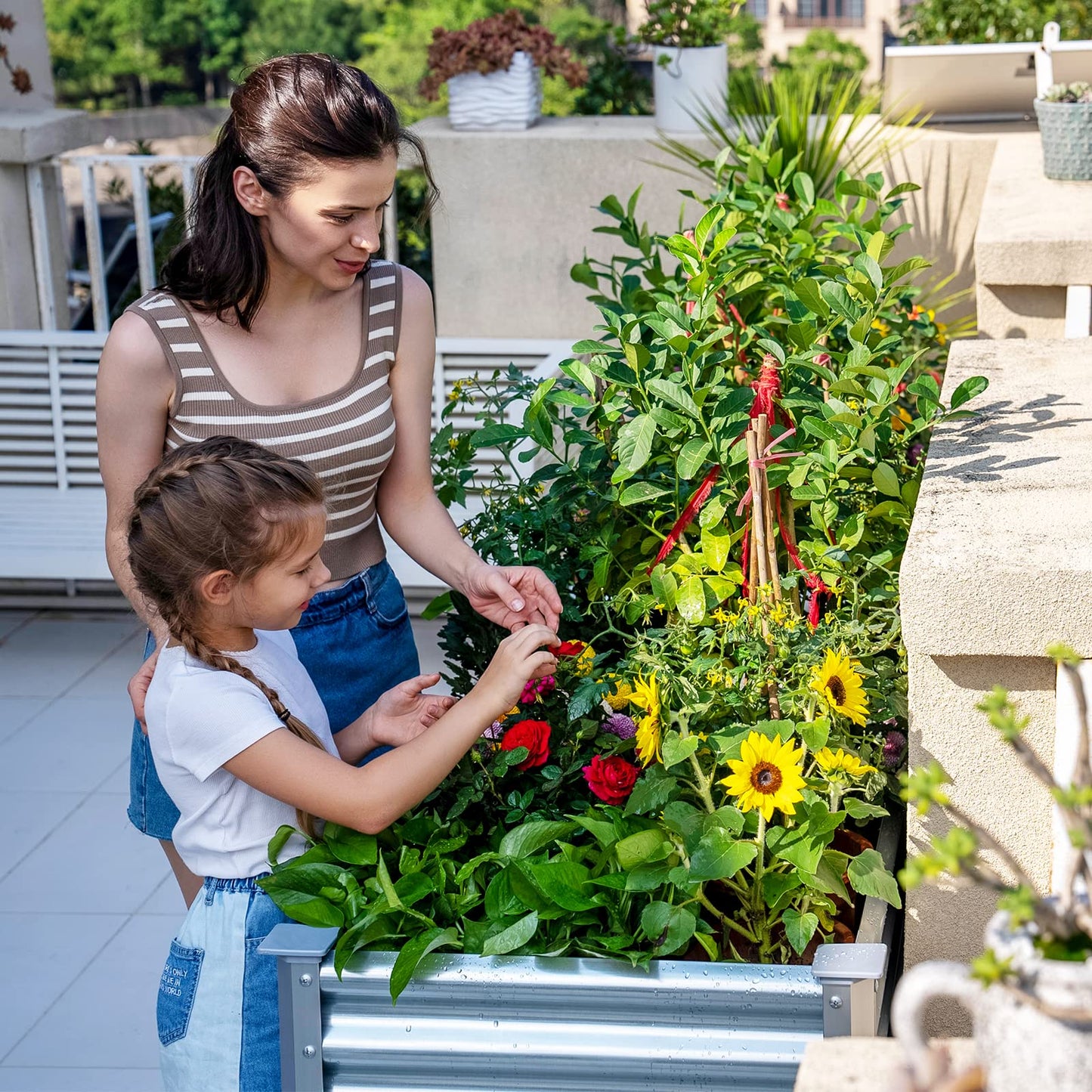 Land Guard Galvanized Raised Garden Bed with Legs, 48×24×32in Large Metal Elevated Raised Planter Box with Drainage Holes for Backyard, Patio, Balcony, 400lb Capacity