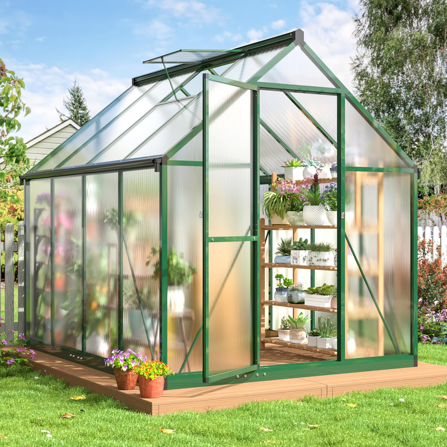 6x7.5 FT Greenhouse for Outdoors, Polycarbonate Greenhouse with Quick Setup Structure and Roof Vent, Aluminum Large Walk-in Greenhouse for Outside Garden Backyard, Black