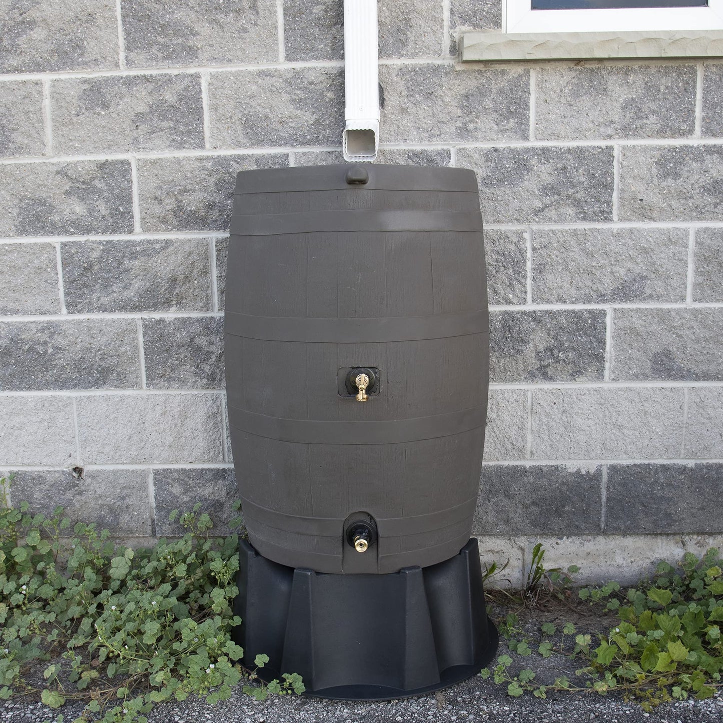 50-Gallon Rain Water Collection Barrel with Brass Spigot, Brown