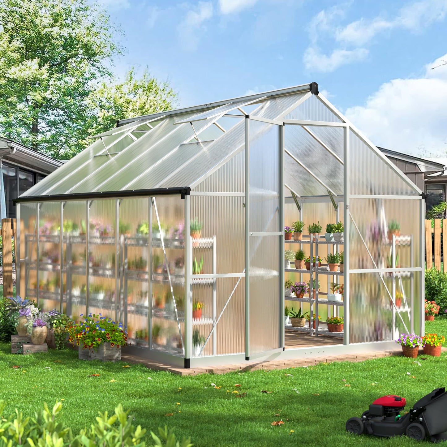 6x7.5 FT Greenhouse for Outdoors, Polycarbonate Greenhouse with Quick Setup Structure and Roof Vent, Aluminum Large Walk-in Greenhouse for Outside Garden Backyard, Black