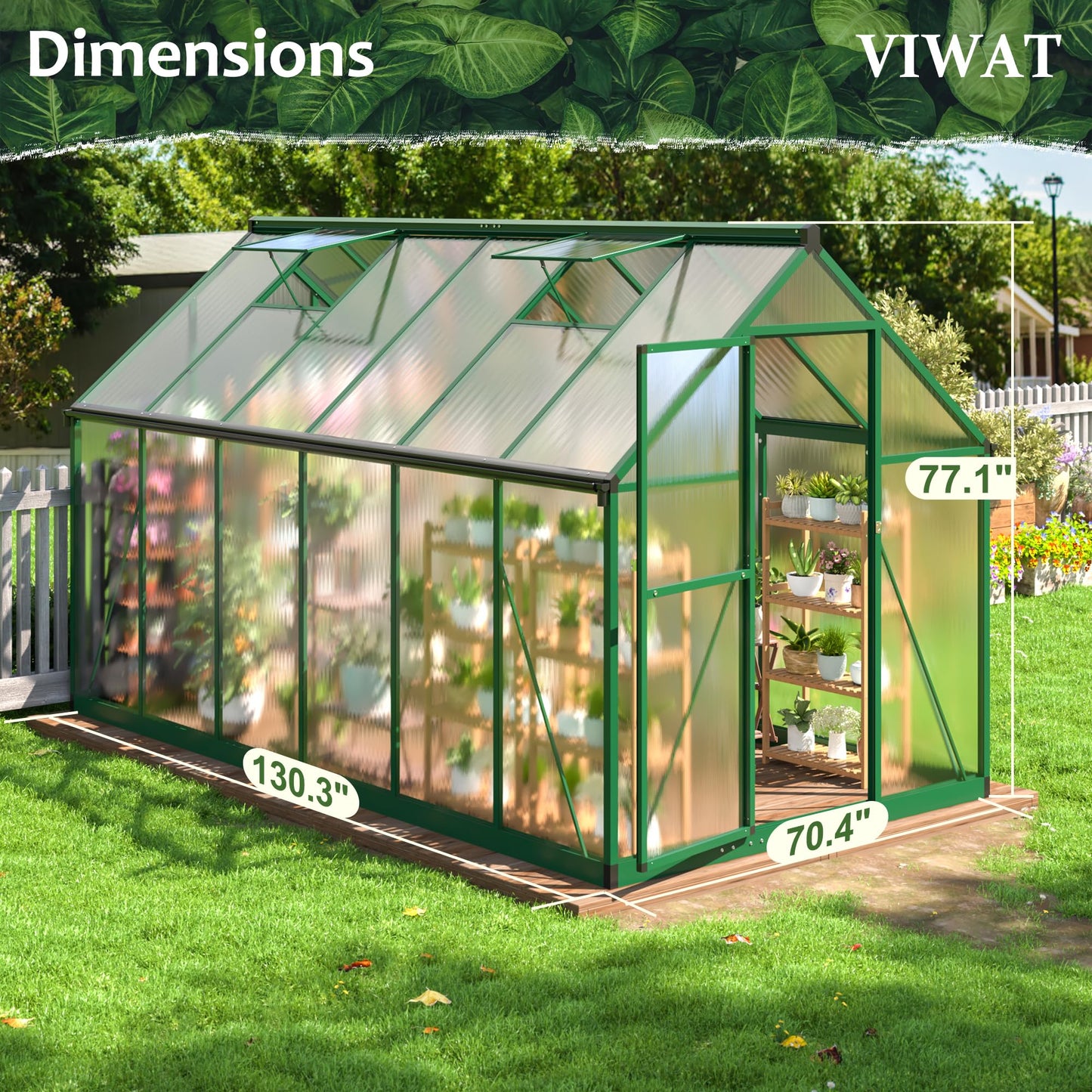 6x7.5 FT Greenhouse for Outdoors, Polycarbonate Greenhouse with Quick Setup Structure and Roof Vent, Aluminum Large Walk-in Greenhouse for Outside Garden Backyard, Black