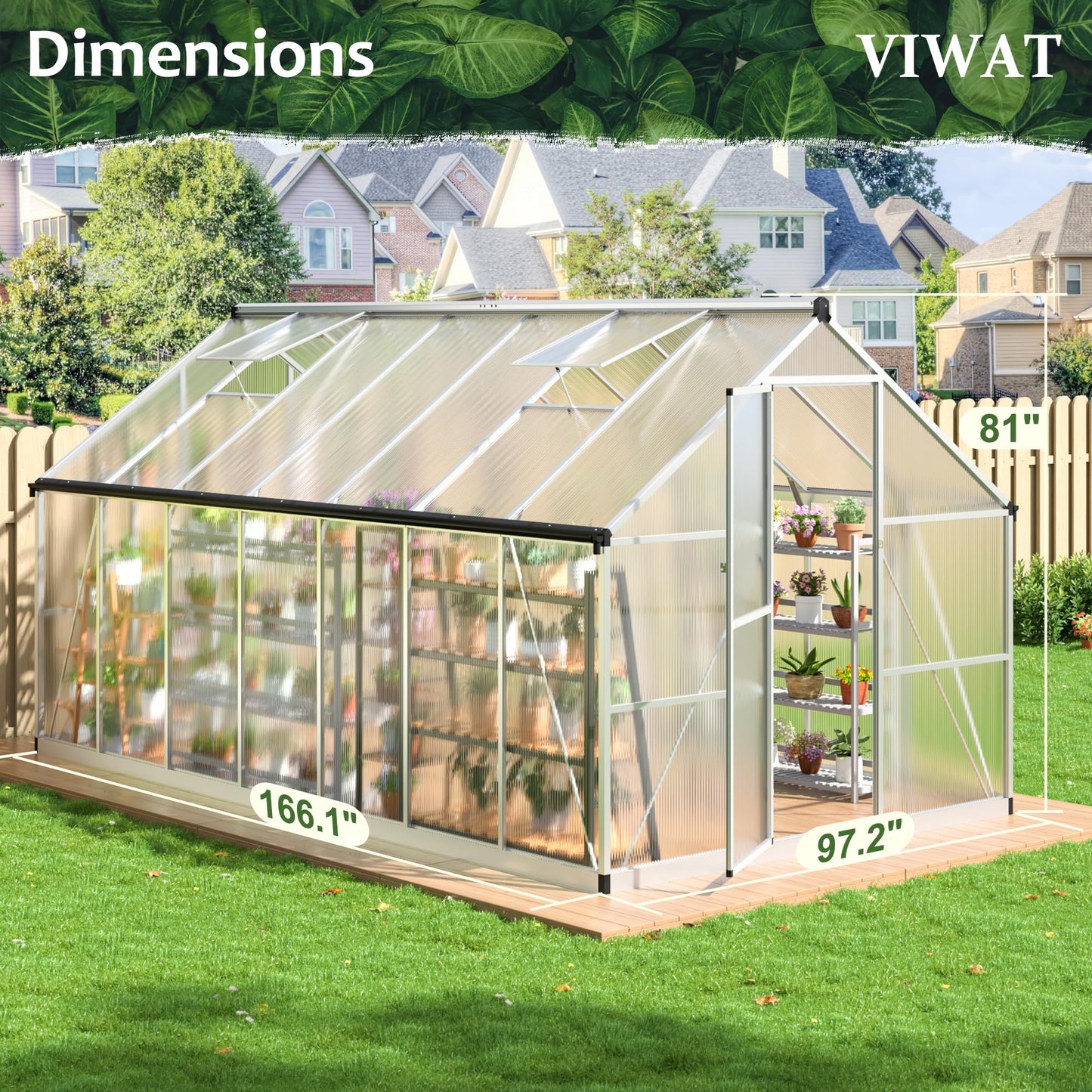 6x7.5 FT Greenhouse for Outdoors, Polycarbonate Greenhouse with Quick Setup Structure and Roof Vent, Aluminum Large Walk-in Greenhouse for Outside Garden Backyard, Black