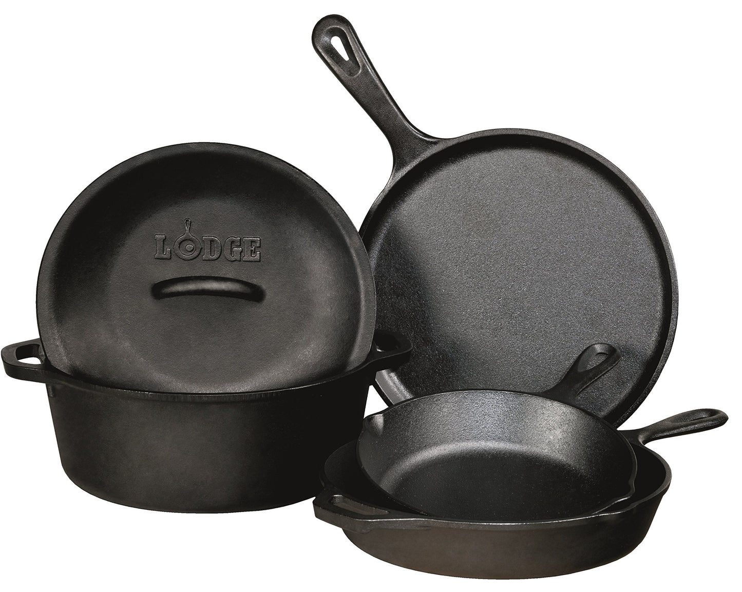 Lodge Pre-Seasoned Cast Iron Double Dutch Oven With Loop Handles, 5 qt