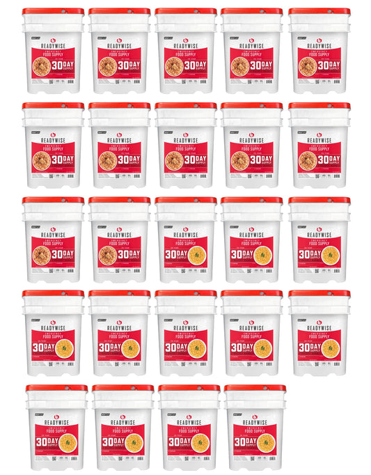 READYWISE- 1 Year, Emergency Food Supply, 3,576 Servings, 24 Buckets, Freeze-Dried, MRE, Camping, Hiking, Survival, Adventure Meal, 25-Year Shelf Life