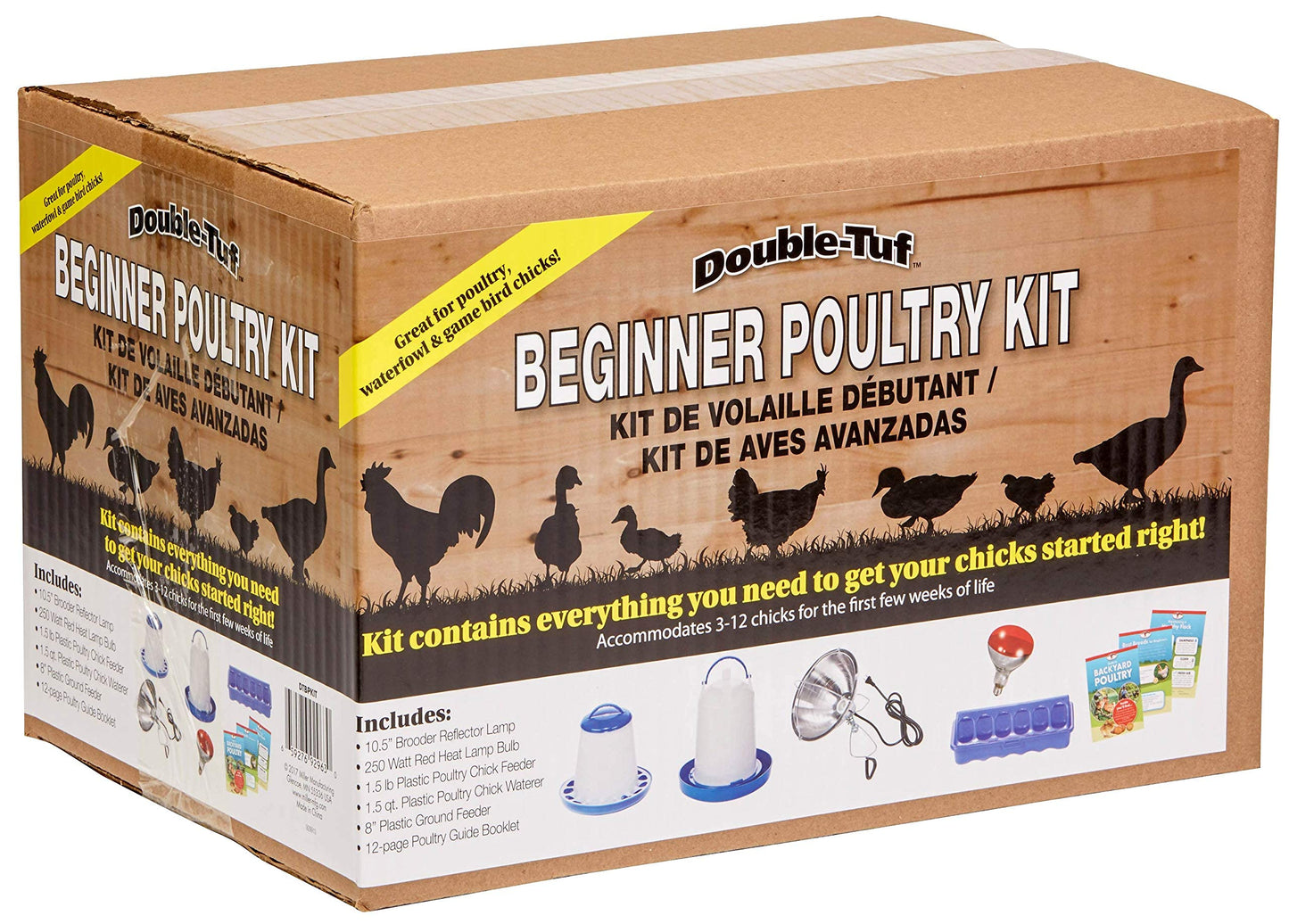 Double-Tuf® Chicken and Poultry Starter Kit | Heat Lamp, Light Bulb, Feeders, Waterer, and Guide Book for Backyard Outdoor Chick Farmers | Backyard Chicken Beginner Supply Kit