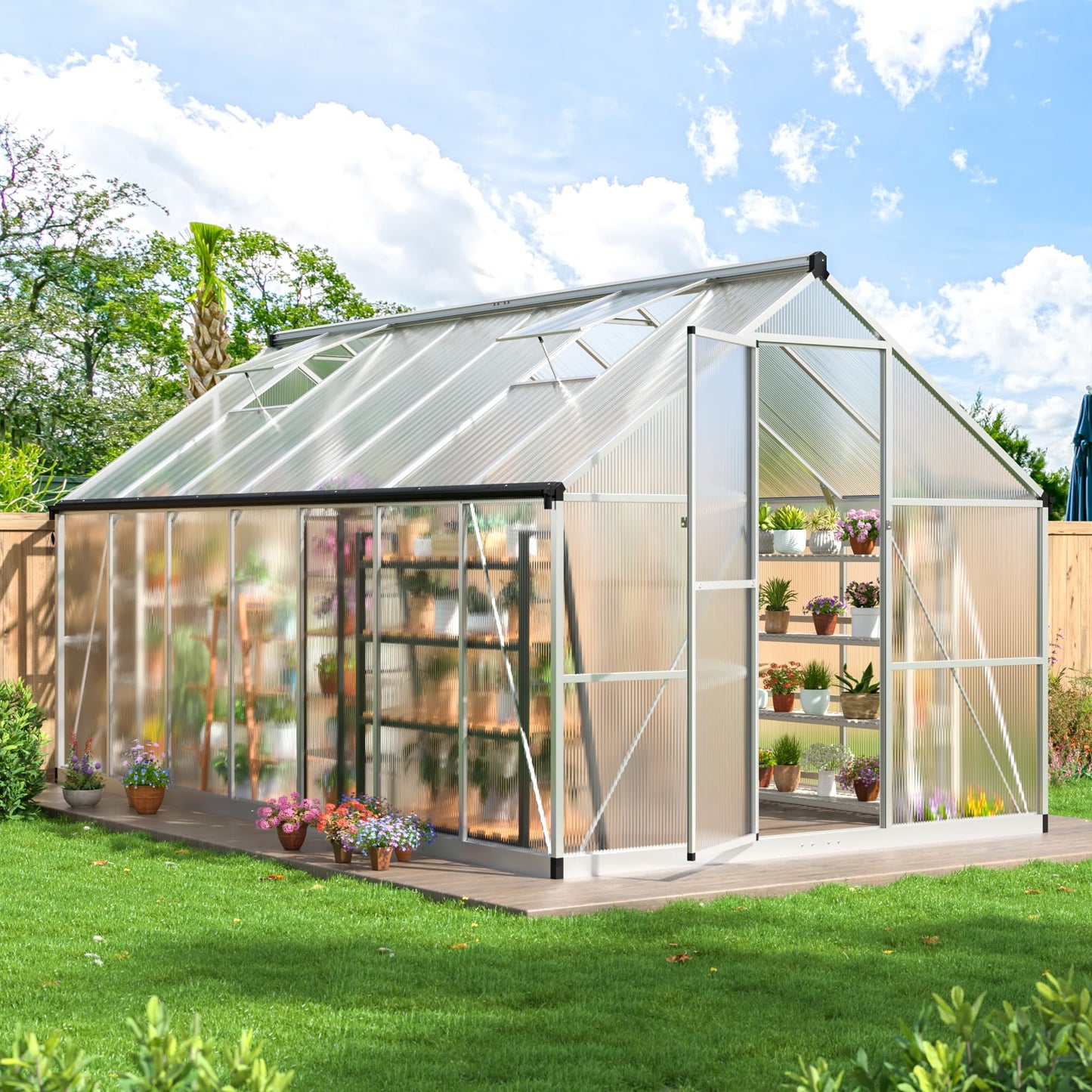 6x7.5 FT Greenhouse for Outdoors, Polycarbonate Greenhouse with Quick Setup Structure and Roof Vent, Aluminum Large Walk-in Greenhouse for Outside Garden Backyard, Black