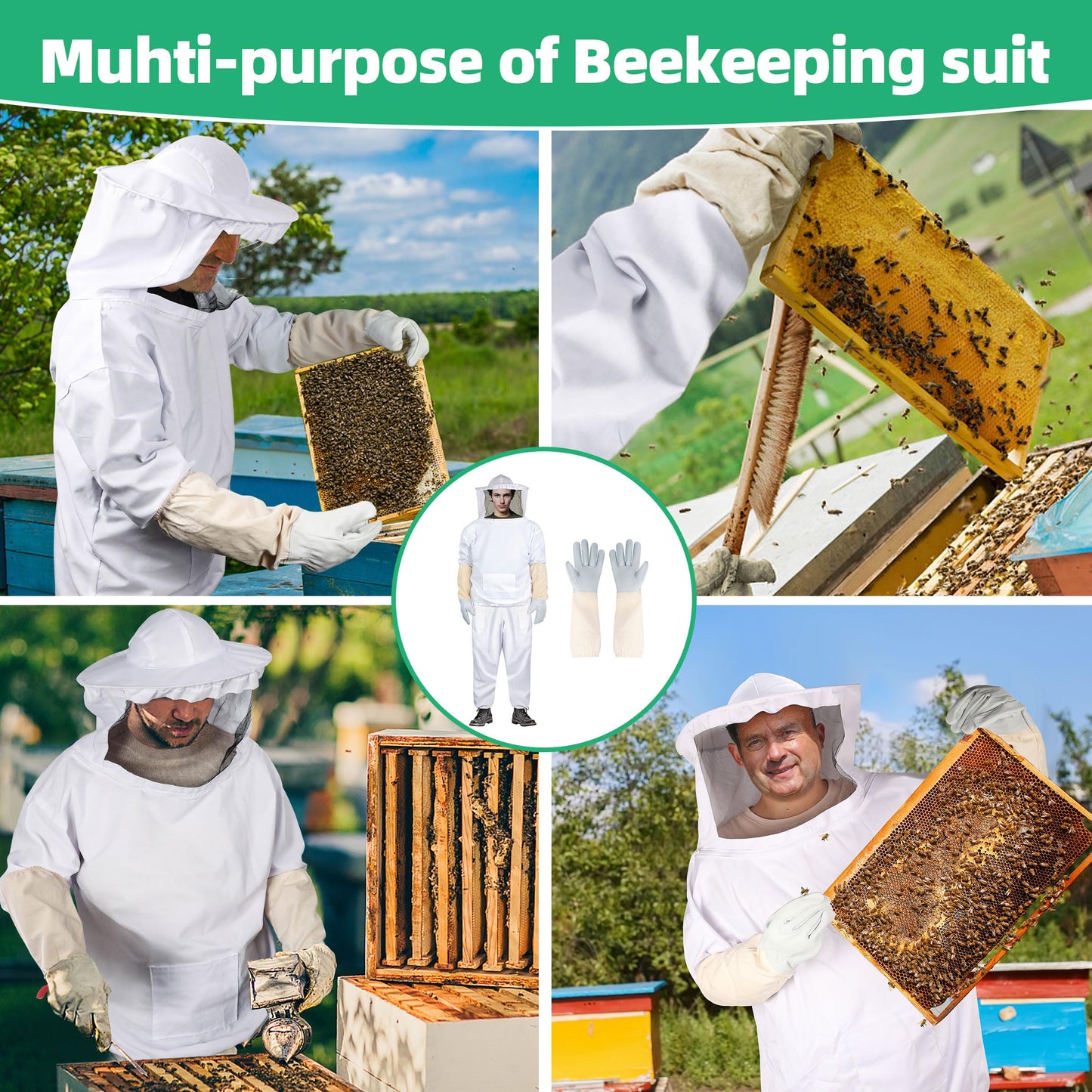 Bee Suit Bee keeper Suit for Men Women Sting Proof Beekeeper Suit with Glove &Ventilated Hood Bee Keeping Starter kit & Beekeeping Supplies