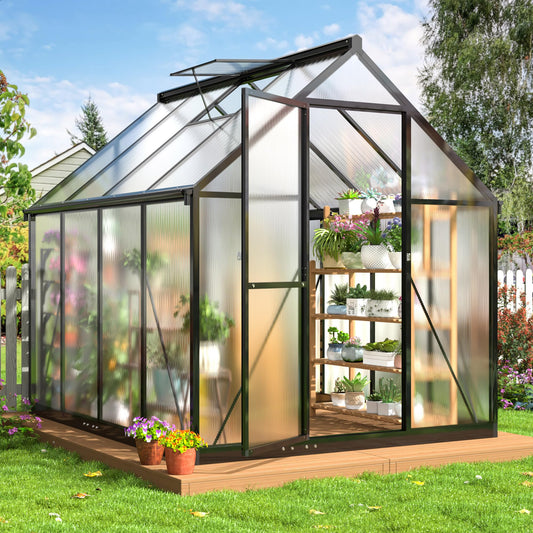 6x7.5 FT Greenhouse for Outdoors, Polycarbonate Greenhouse with Quick Setup Structure and Roof Vent, Aluminum Large Walk-in Greenhouse for Outside Garden Backyard, Black