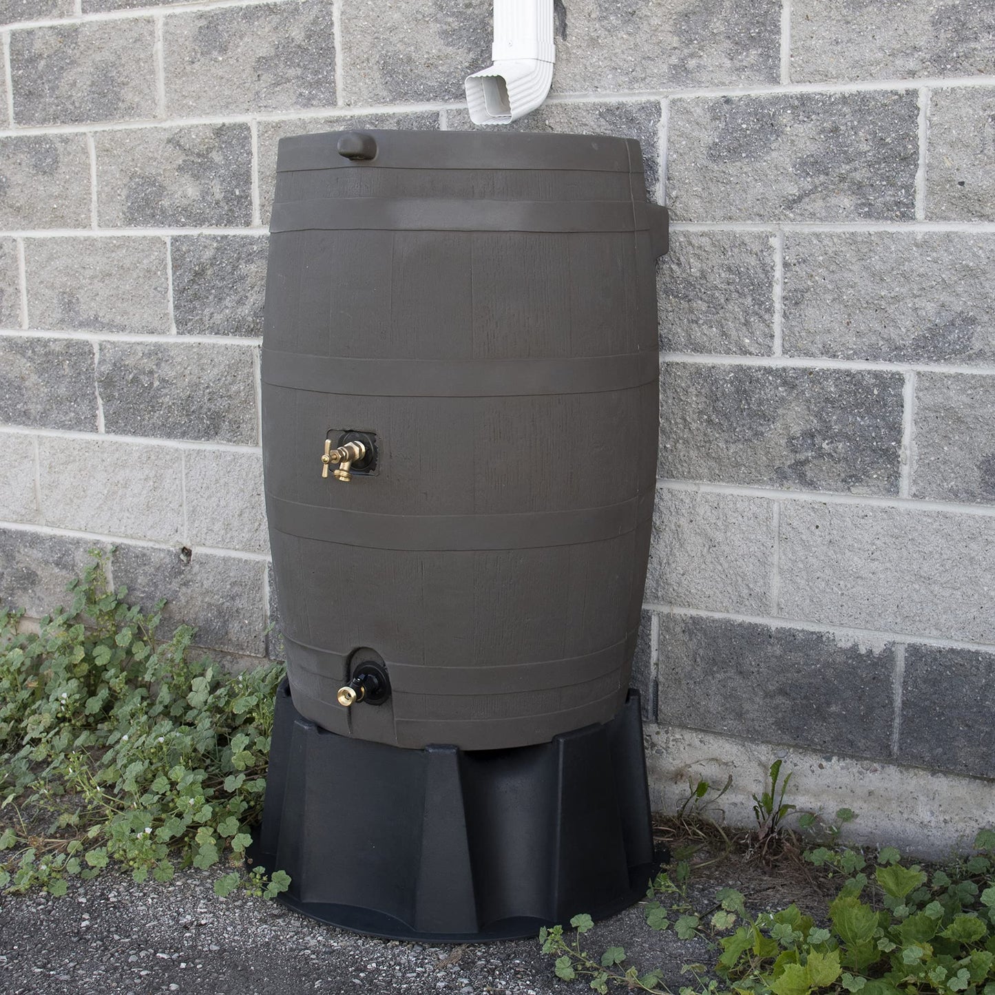 50-Gallon Rain Water Collection Barrel with Brass Spigot, Brown