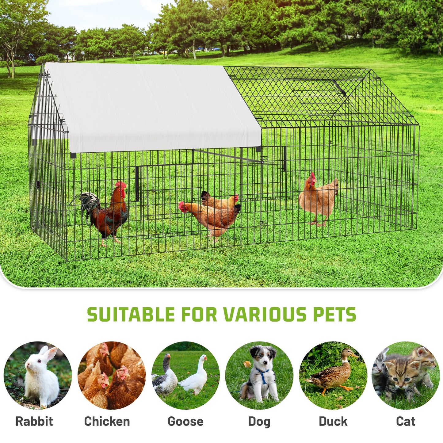 Metal Chicken Coop 86"×40"×40" Chicken Run with Waterproof Cover Portable Poultry Cage Walk in Hen House Outdoor Backyard Farm Animal Enclosure Crate Pet Playpen Exercise Pen for Rabbit Duck