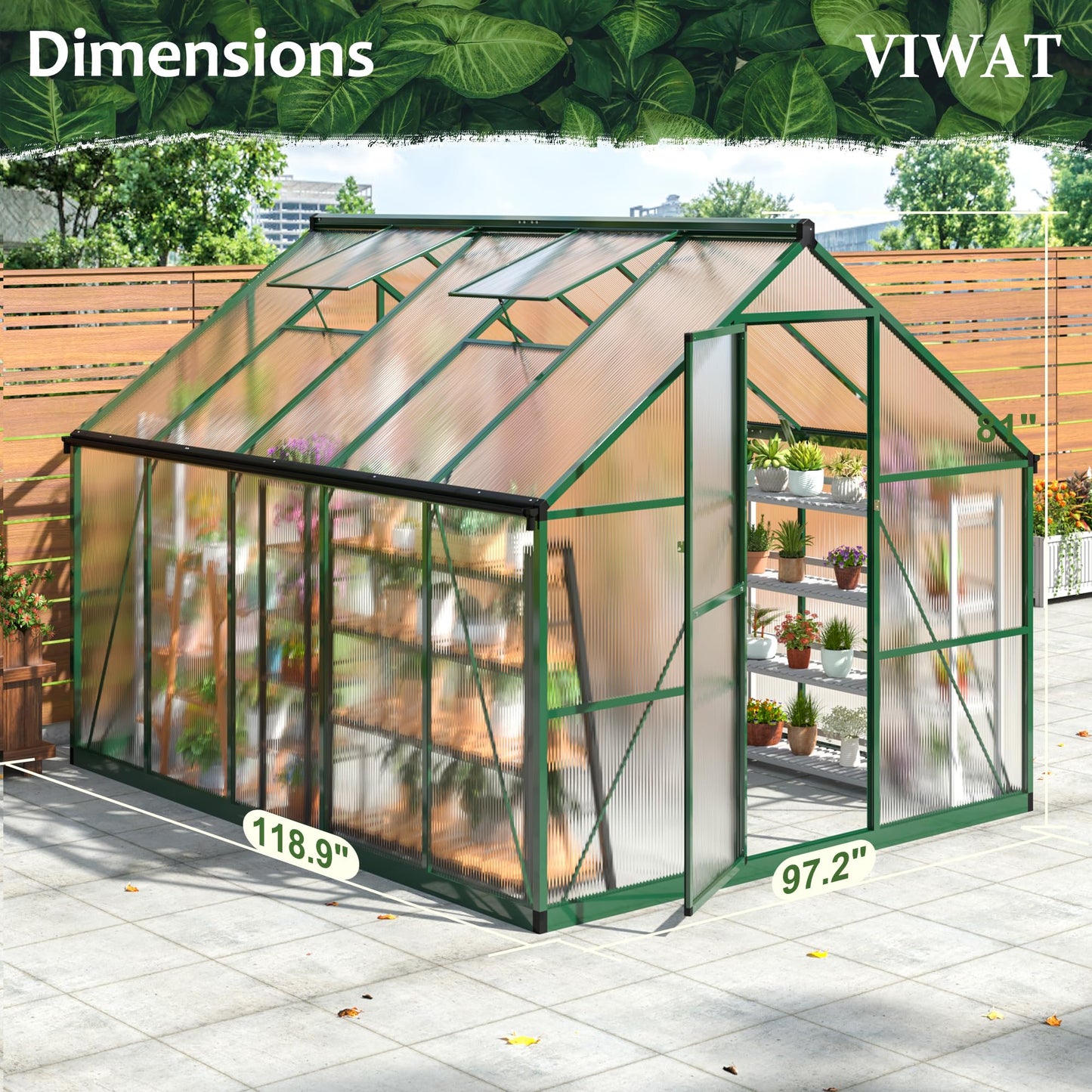 6x7.5 FT Greenhouse for Outdoors, Polycarbonate Greenhouse with Quick Setup Structure and Roof Vent, Aluminum Large Walk-in Greenhouse for Outside Garden Backyard, Black