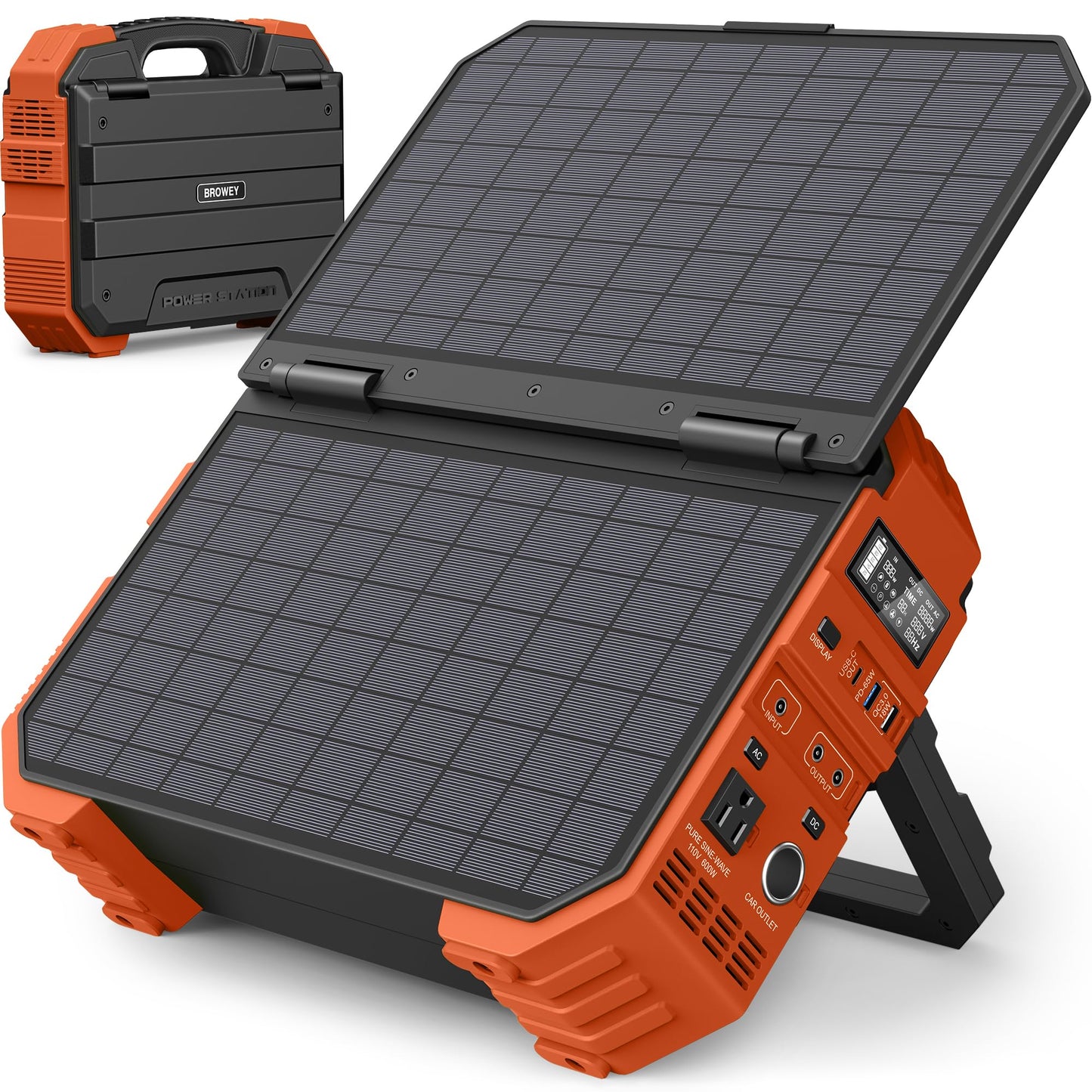 BROWEY Portable Power Station 1000W with Built-in Solar Panel, 614WH/192000mAh LiFePO4 Battery Pack, Solar Generator with AC/DC/USB/PD Outputs for Outdoor Camping, RV Travel, Emergency Preparedness