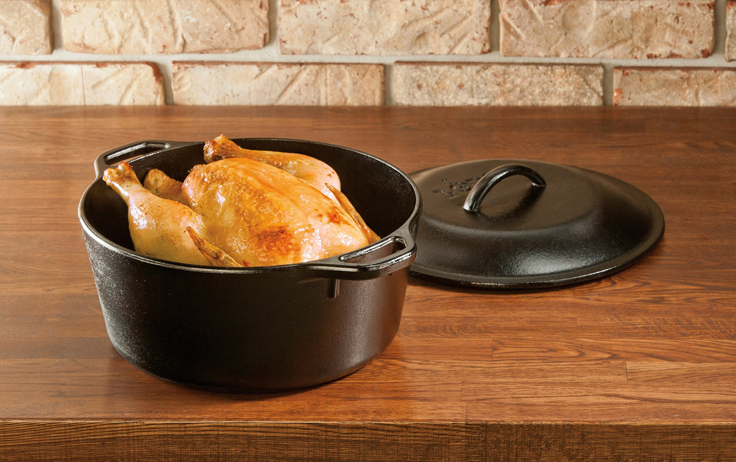 Lodge Pre-Seasoned Cast Iron Double Dutch Oven With Loop Handles, 5 qt