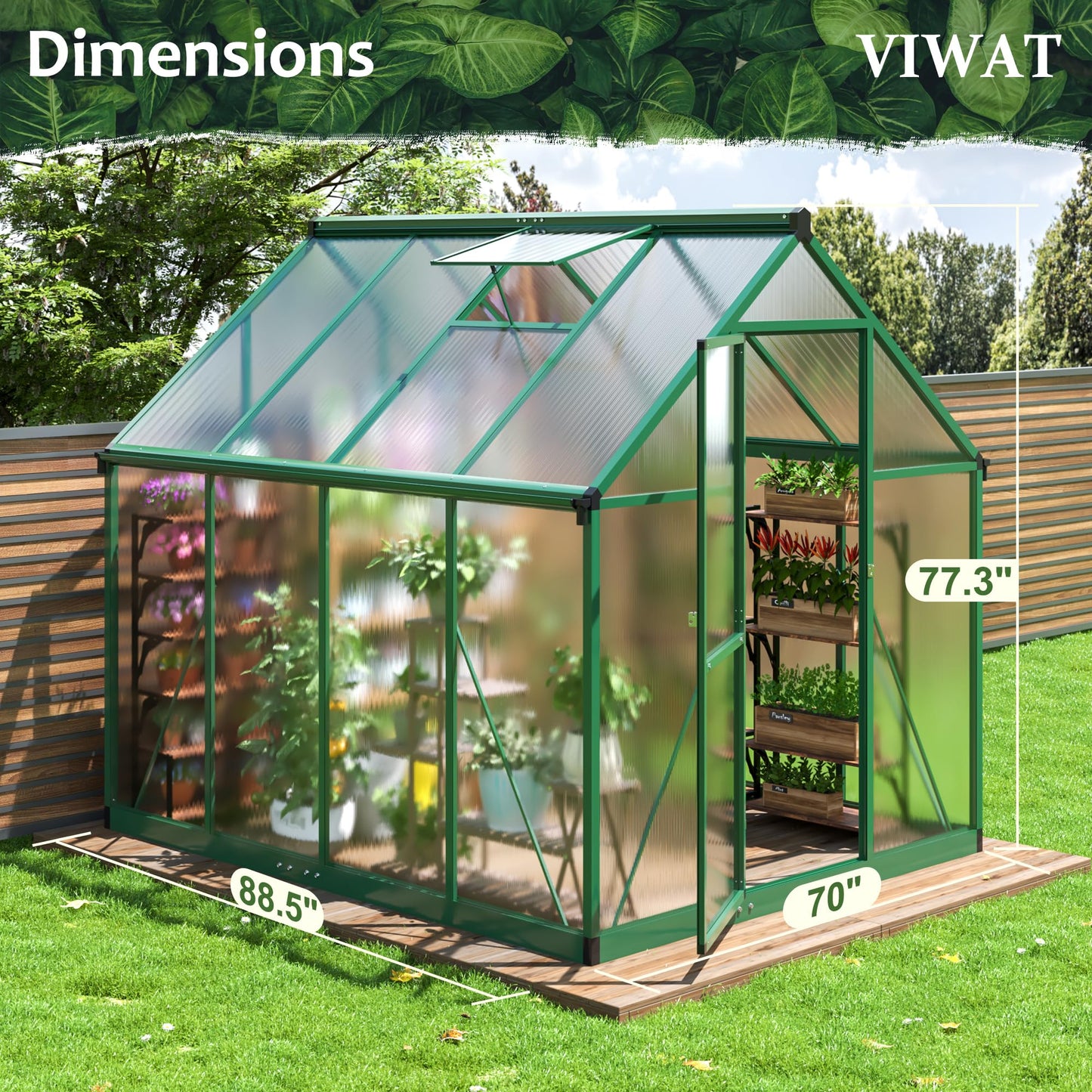 6x7.5 FT Greenhouse for Outdoors, Polycarbonate Greenhouse with Quick Setup Structure and Roof Vent, Aluminum Large Walk-in Greenhouse for Outside Garden Backyard, Black