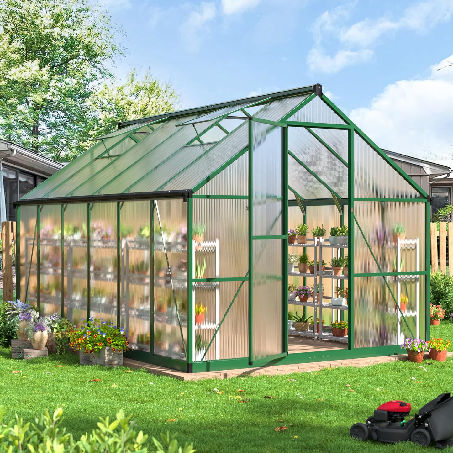 6x7.5 FT Greenhouse for Outdoors, Polycarbonate Greenhouse with Quick Setup Structure and Roof Vent, Aluminum Large Walk-in Greenhouse for Outside Garden Backyard, Black