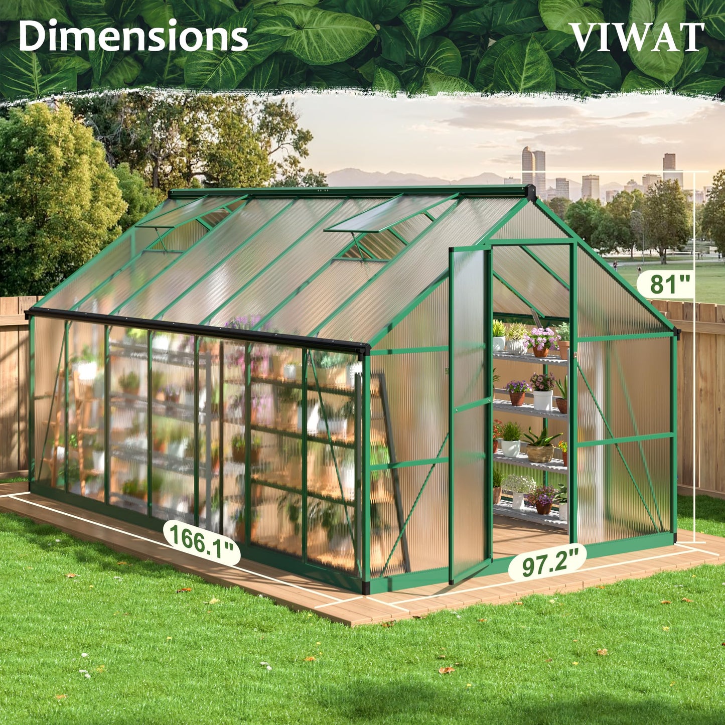 6x7.5 FT Greenhouse for Outdoors, Polycarbonate Greenhouse with Quick Setup Structure and Roof Vent, Aluminum Large Walk-in Greenhouse for Outside Garden Backyard, Black